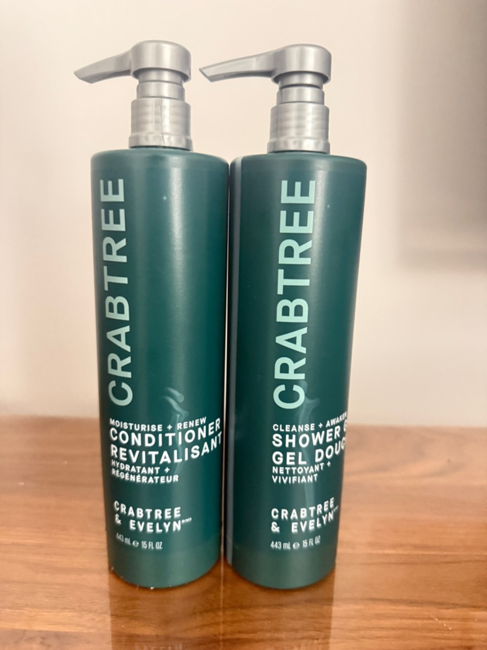 Crabtree & Evelyn Jumbo Pump Shower Gel + Conditioner Set 15 oz! Cleanse Awaken!